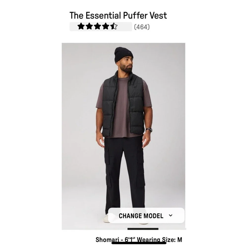 New Men’s Fabletics Essential Puffer Vest Black Size XL Retail $99.95